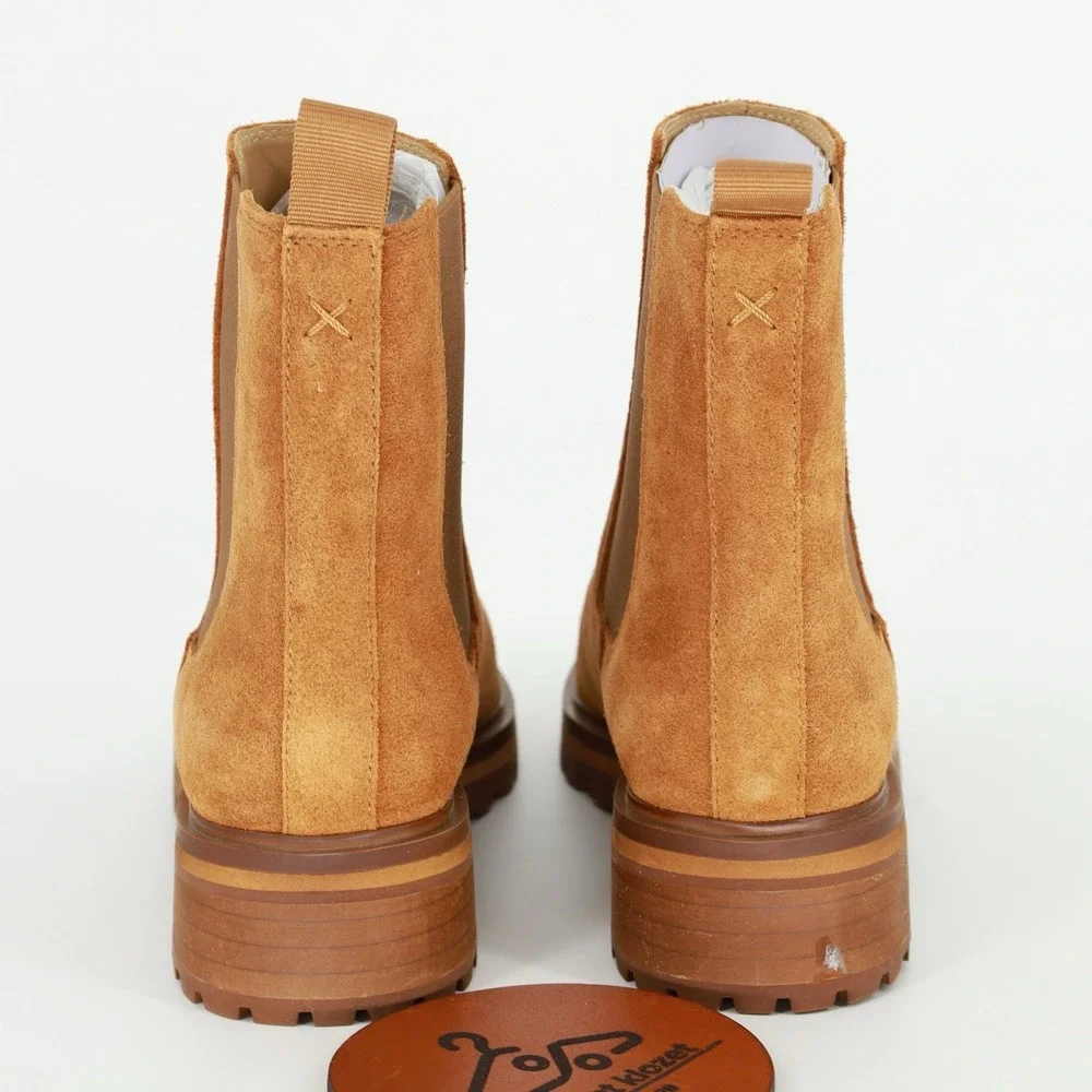 Quince‎ Suede Chelsea Boots Tan Lug Sole  Ankle Boot Pull On Womens Size 7 NWOB